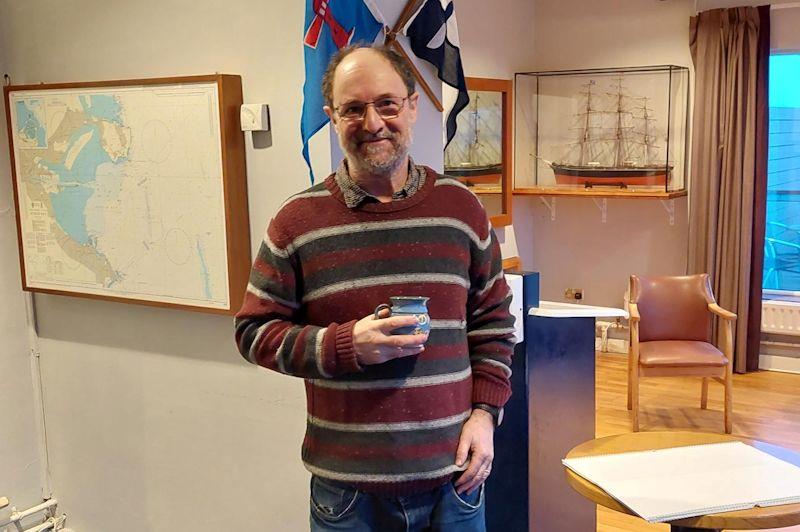 Roy McKay (ILCA 7) picks up his Frostbite Mug - Viking Marine DMYC Frostbite Series 2 day 3 - photo © Cormac Bradley