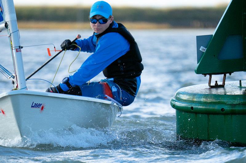 Nathan Flynn rounding the mark - first races of the RCYC Snow Globe photo copyright Petru Balau Sports Photography / sports.hub47.com taken at Royal Corinthian Yacht Club, Burnham and featuring the ILCA 7 class