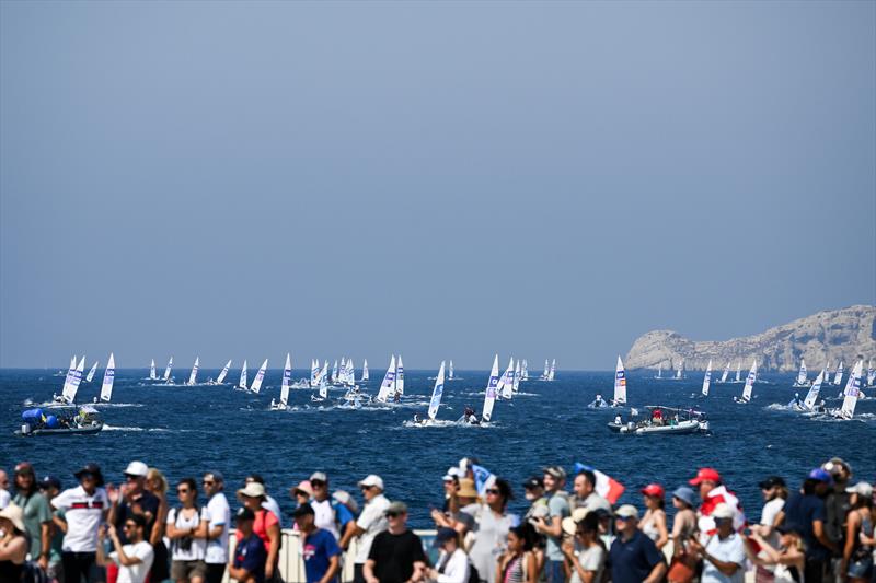 Men's Dinghy racing on August 2 in Marseille at the Paris 2024 Olympic Regatta photo copyright World Sailing / Jean-Louis Carli taken at  and featuring the ILCA 7 class