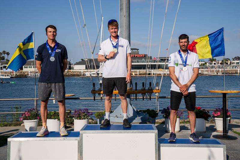 Long Beach Olympic Classes Regatta - ILCA 7:  Gold, Elliot Hanson (GBR), Silver, Michael Beckett (GBR); Bronze, Pavlos Kontdes (CYP) photo copyright Simone Staff taken at Long Beach Yacht Club and featuring the ILCA 7 class