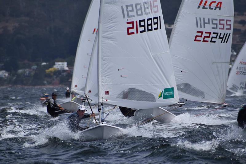 Lawson McAullay leading Campbell Patton in the ILCA 7 fleet - 2026 ILCA Oceania & Australian Open & Youth Championship, Day 1 - photo © Jane Austin