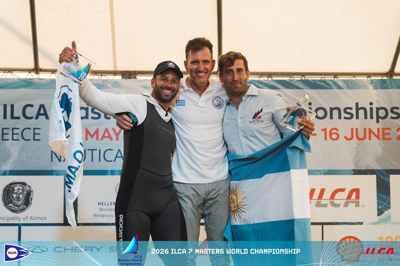 Prize Giving in the 2026 ILCA 7 Masters Worlds at Athens, Greece photo copyright Harris Gkaniatsas / Nautical Club of Kalamaki taken at Nautical Club of Kalamaki and featuring the ILCA 7 class