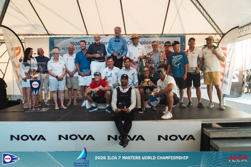 Prize Giving in the 2026 ILCA 7 Masters Worlds at Athens, Greece photo copyright Harris Gkaniatsas / Nautical Club of Kalamaki taken at Nautical Club of Kalamaki and featuring the ILCA 7 class