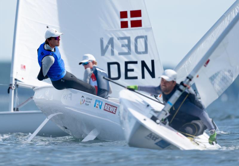 Ole Schweckendiek (in blue, just behind top star Philipp Buhl) leads the 2026 Kieler Woche - photo © Sascha Klahn / Kieler Woche