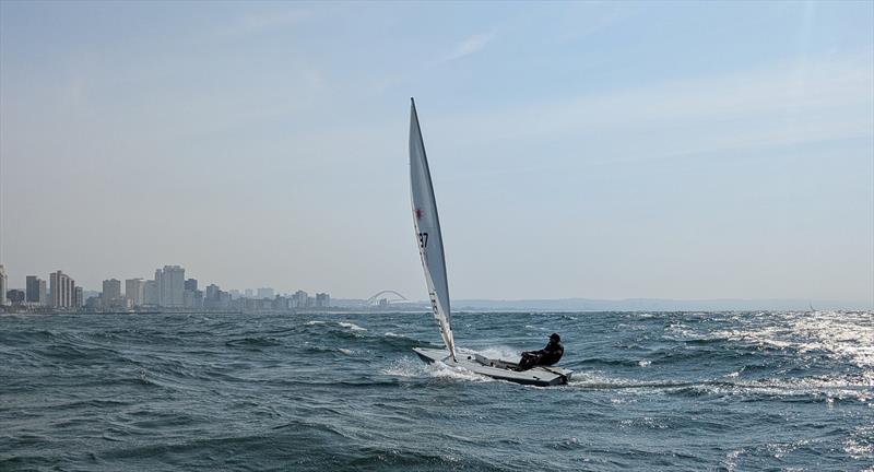 Heading up, Luke Wagner who finished third overall in the ILCA 7s, is pictured heading inshore during day one of the PYT ILCA KZN Regionals hosted offshore by Point Yacht Club - photo © Sophie Thompson