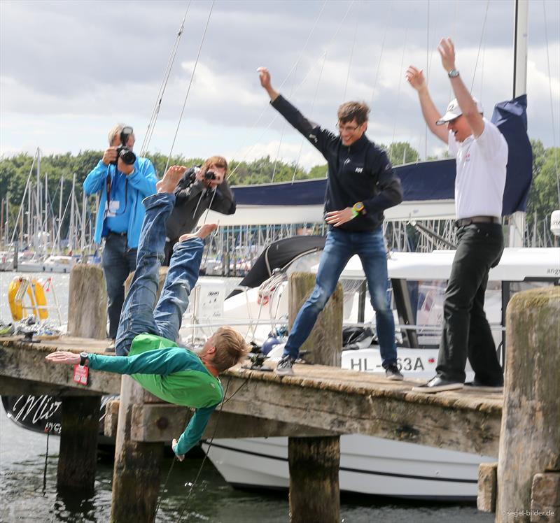 Cwelebrations at the end of Travemünder Woche 2015 photo copyright Christian Beeck / www.segel-bilder.de taken at Lübecker Yacht Club and featuring the Laser 2 class