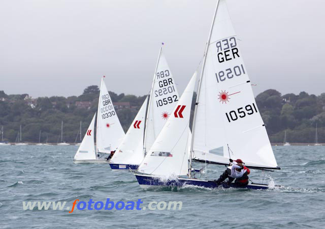 Another windy day at the Laser 2 worlds in Weymouth photo copyright Steve Bell / www.fotoboat.com taken at Weymouth & Portland Sailing Academy and featuring the Laser 2 class