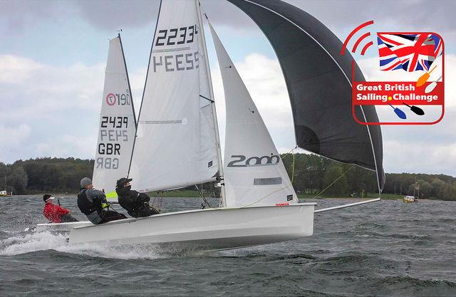 Simon Horsfield & Katie Burridge fly past Tim Hire during the Great British Sailing Challenge Final at Rutland photo copyright Tim Olin / www.olinphoto.co.uk taken at Rutland Sailing Club and featuring the 2000 class