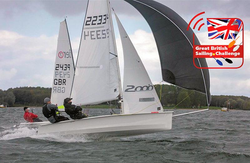 Simon Horsfield & Katie Burridge fly past Tim Hire during the Great British Sailing Challenge Final at Rutland photo copyright Tim Olin / www.olinphoto.co.uk taken at Rutland Sailing Club and featuring the 2000 class