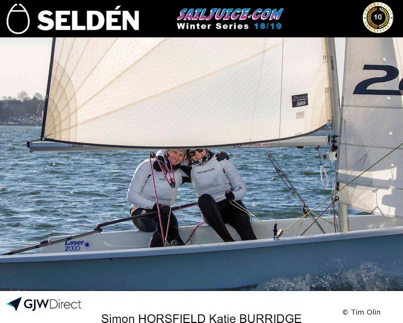 Simon Horsfield and Katie Burridge win the Selden SailJuice Winter Series 2019 photo copyright Tim Olin / www.olinphoto.co.uk taken at Oxford Sailing Club and featuring the 2000 class
