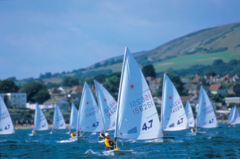The fleet sails downwind at the inaugural Laser 4.7 Nationals photo copyright Mark Littlejohn taken at Swanage Sailing Club and featuring the ILCA 4 class