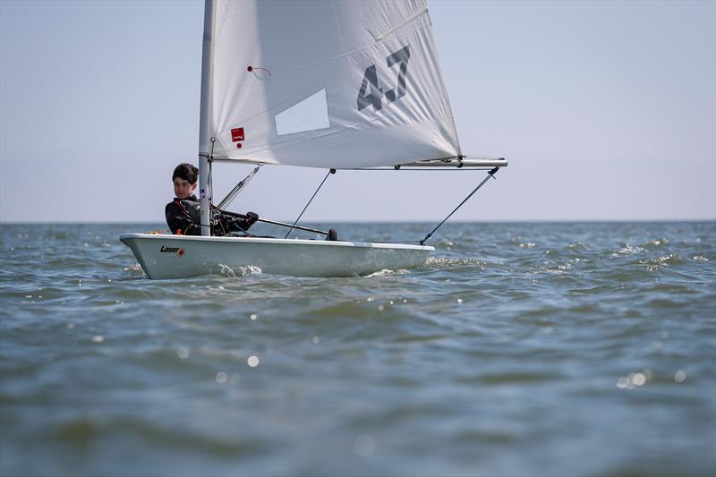 2021 KSSA Opening Splash Regatta at Downs SC: Putting on the style in his new boat (Laser 4.7) is Broadstairs SC's Joe Baker photo copyright Jon Bentman taken at Downs Sailing Club and featuring the ILCA 4 class