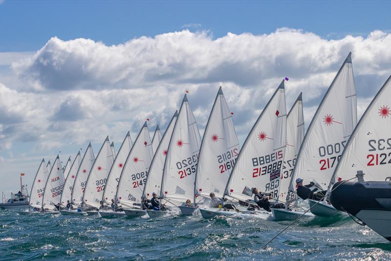 Startline action from the 2020 ILCA 6 UK Nationals photo copyright Georgie Altham / www.facebook.com/galthamphotography taken at Weymouth & Portland Sailing Academy and featuring the ILCA 4 class