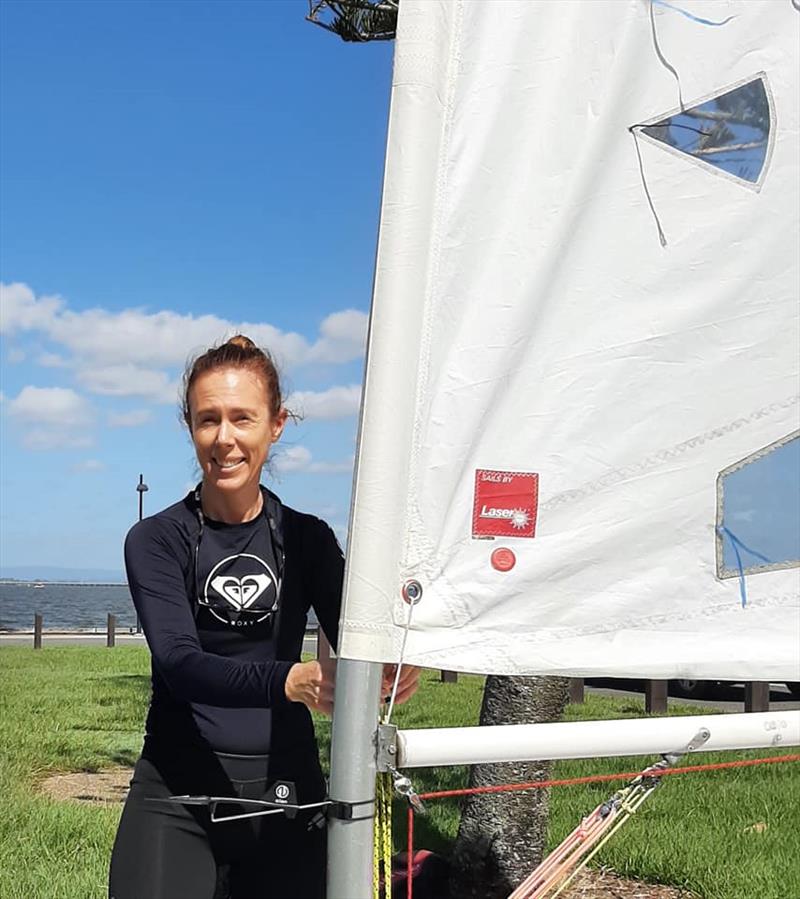 Kate Slade rigs up ahead of the Women and Girls' sailing regatta at Humpybong Yacht Club photo copyright Mark Dawson taken at Humpybong Yacht Club and featuring the ILCA 4 class