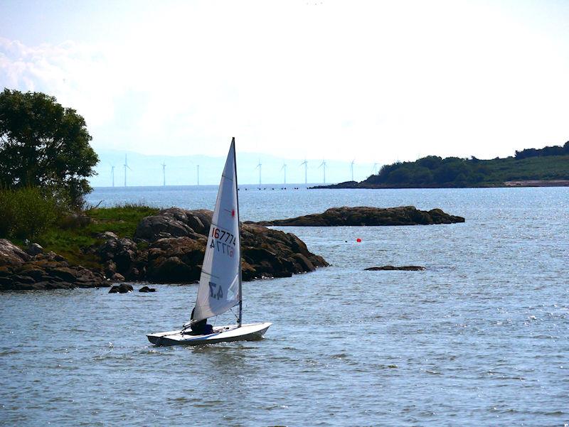 Solway Yacht Club Cadets Adventure Day - Stewart Biggar in his ILCA4 in amongst the rocks keeps as much out of the tide as he can - photo © Margaret Purkis