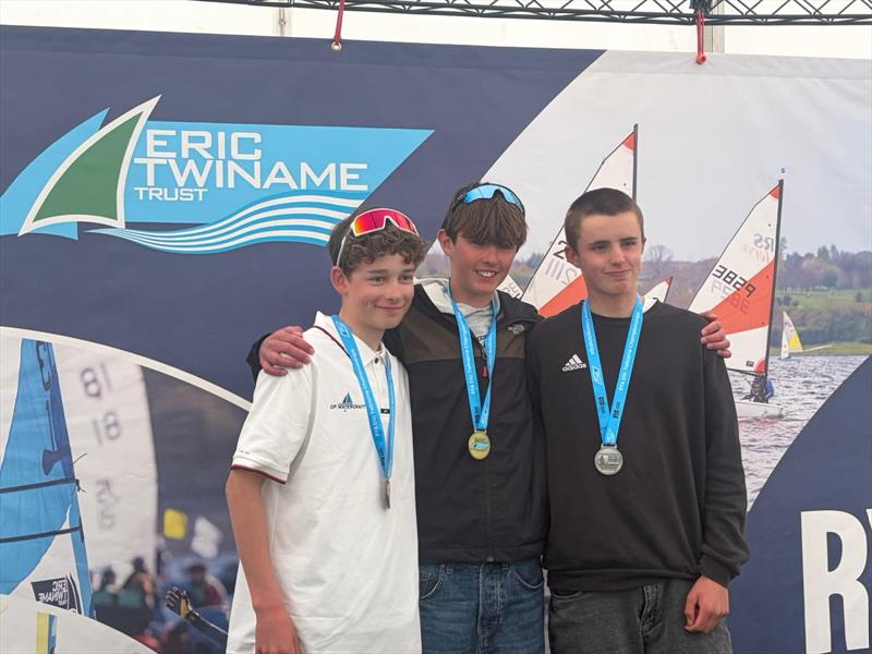 ILCA 4 Medal winners (l-r) Joseph Hulse 3rd, Callum Marshall 1st, Toby Turner 2nd at the Eric Twiname Championships - photo © Iain Marshall