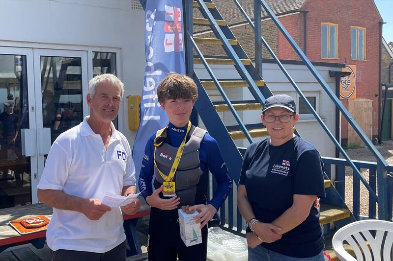 Whitstable YC RNLI Pursuit Race runner-up Ralph Hadley, with Commodore David Figgis and RNLI's Kellie Gray - photo © Steve Gray