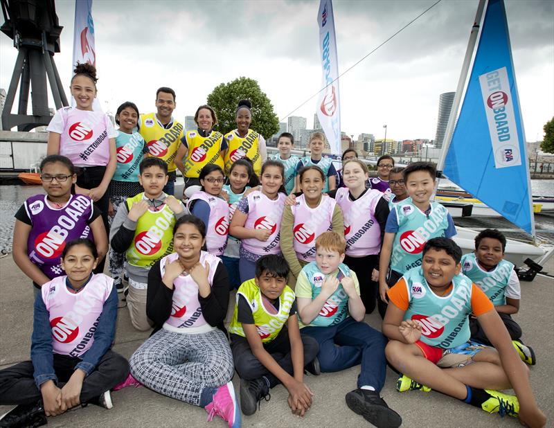 Angellica Bell and Michael Underwood join Paralympic gold medallist Helena Lucas ) to officially relaunch the RYA's OnBoard programme photo copyright onEdition taken at Docklands Sailing & Watersports Centre and featuring the Laser Pico class