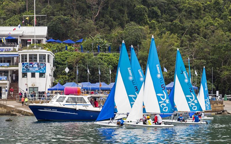 Racing in front of RHKYC Middle Island clubhouse. Boase Cohen & Collins Interschool Sailing Festival 2019 photo copyright RHKYC / Guy Nowell taken at Royal Hong Kong Yacht Club and featuring the Laser Pico class