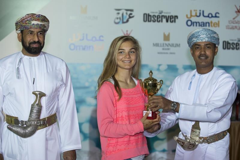 Karyna Manuel from Great Britain wins the girls U17 girls title at the Laser Radial Youth Worlds in Oman - photo © Mark Lloyd