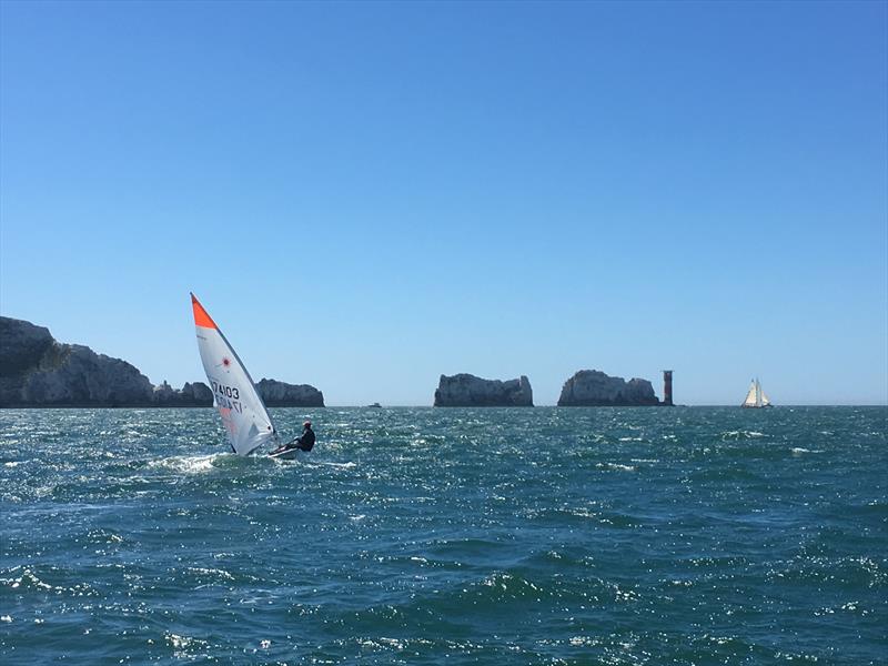 Joe at the Needles during the Round the Island in a Laser for the Ocean Youth Trust South - photo © Josie Griffith