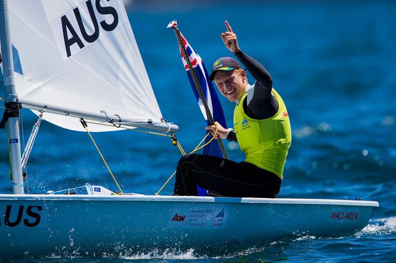 Gold for Finnian Alexander (AUS) at the Aon Youth Worlds in Auckland photo copyright Pedro Martinez / Sailing Energy / World Sailing taken at Torbay Sailing Club and featuring the ILCA 6 class
