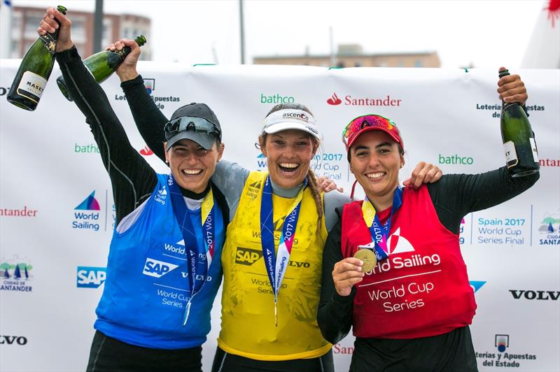 Laser Radial podium at the World Cup Series Final in Santander photo copyright Jesus Renedo / Sailing Energy / World Sailing taken at  and featuring the ILCA 6 class