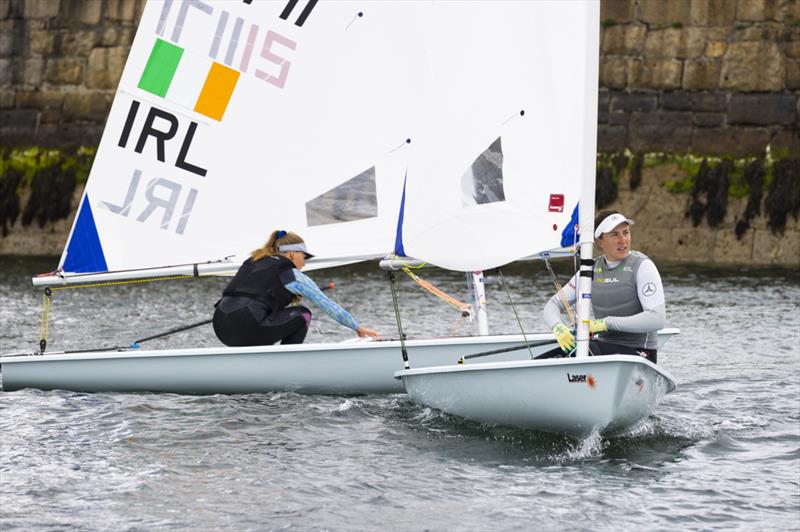 Olympic Silver medallist Annalise Murphy and fellow Toyko contender Aoife Hopkins in action on Dun Laoghaire Harbour photo copyright David Branigan / Oceansport taken at  and featuring the ILCA 6 class