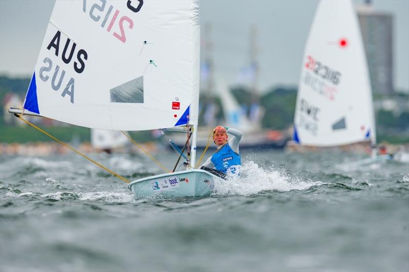 Caelin Winchcombe capsized and lost his second place, he held the day before photo copyright Sascha Klahn / Kiel Week taken at Kieler Yacht Club and featuring the ILCA 6 class