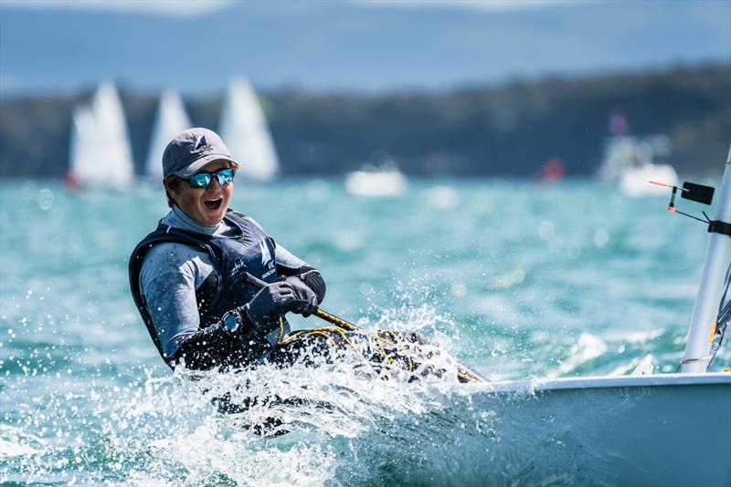 All smiles on day 2 of the NSW Youth Championship at Lake Macquarie photo copyright Beau Outteridge taken at South Lake Macquarie Amateur Sailing Club and featuring the ILCA 6 class