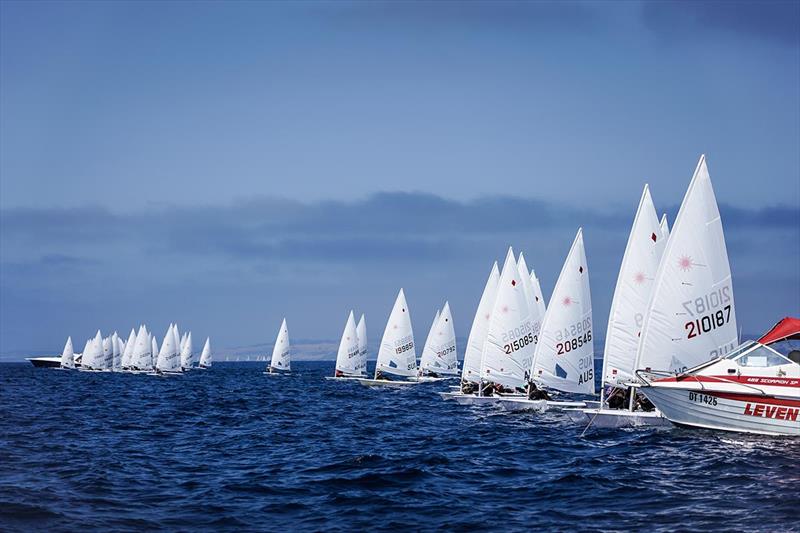 Start of race one for the Laser Radial fleet - 2019 Laser Oceania and Australian Championship photo copyright Beau Outteridge taken at Royal Yacht Club of Tasmania and featuring the ILCA 6 class