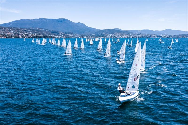 Laser Radials fleet - 2019 Australian Youth Championships, Final Day photo copyright Beau Outteridge taken at Royal Yacht Club of Tasmania and featuring the ILCA 6 class