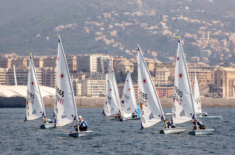 Elyse Ainsworth struggles with the rest as breeze collapses - Genoa World Cup Series 2019 photo copyright Sailing Energy taken at  and featuring the ILCA 6 class