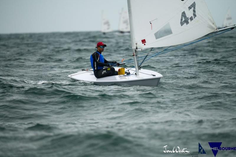 Jonathan Lio (SGP) has dominated the Laser 4.7 Australian Championships, winning six of the nine races sailed to date photo copyright Jon West Photography taken at Sandringham Yacht Club and featuring the ILCA 6 class