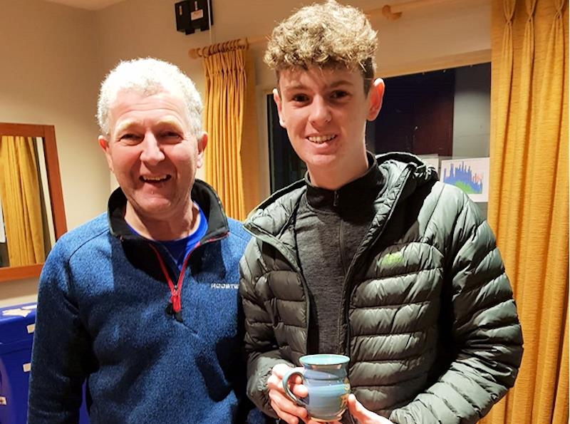 Frostbite Mug Winner, Hugh O'Connor with Frostbites Director, Neil Colin- Dun Laoghaire Frostbite Series 2 day 2 photo copyright Cormac Bradley taken at Dun Laoghaire Motor Yacht Club and featuring the ILCA 6 class