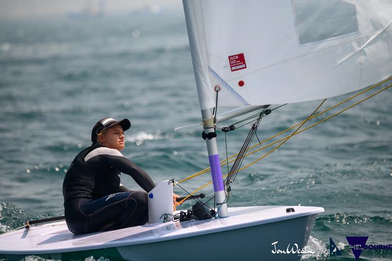 Mara Stransky practices her downwind technique ahead of the 2020 Laser Radial Worlds photo copyright Jon West taken at Sandringham Yacht Club and featuring the ILCA 6 class