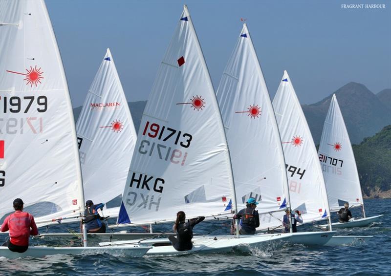 Laser Standards and Radials start Race 2 - Open Dinghy Regatta, Day 1 photo copyright Fragrant Harbour taken at Hebe Haven Yacht Club and featuring the ILCA 6 class