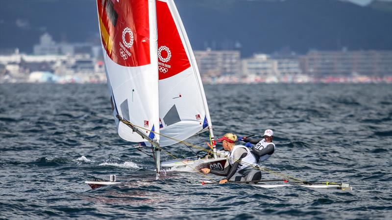 Tokyo2020 - Day 1 - July, 25 - Enoshima, Japan.Weger (GER) and Vorobeva (CRO) - Laser Radial photo copyright Richard Gladwell - Sail-World.com / nz taken at Royal New Zealand Yacht Squadron and featuring the ILCA 6 class