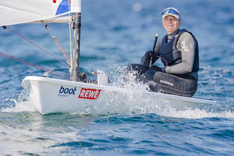 Agata Barwinska already had a good laugh at the start. On Friday, she defended her lead in the Olympic ILCA 6 class photo copyright Sascha Klahn taken at Kieler Yacht Club and featuring the ILCA 6 class