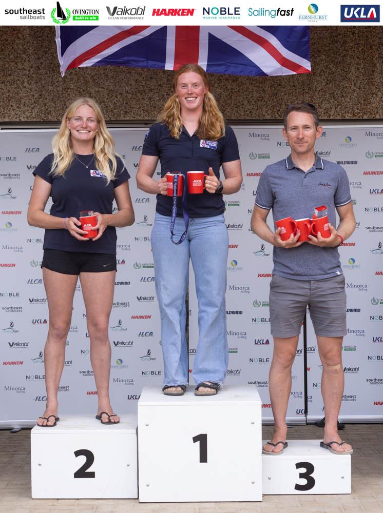 2022 ILCA Nationals at Hayling Island prize giving - ILCA 6 - 1st Daisy Collingridge, 2nd Matilda Nicholls, 3rd Ben Elvin photo copyright Georgie Altham taken at Hayling Island Sailing Club and featuring the ILCA 6 class