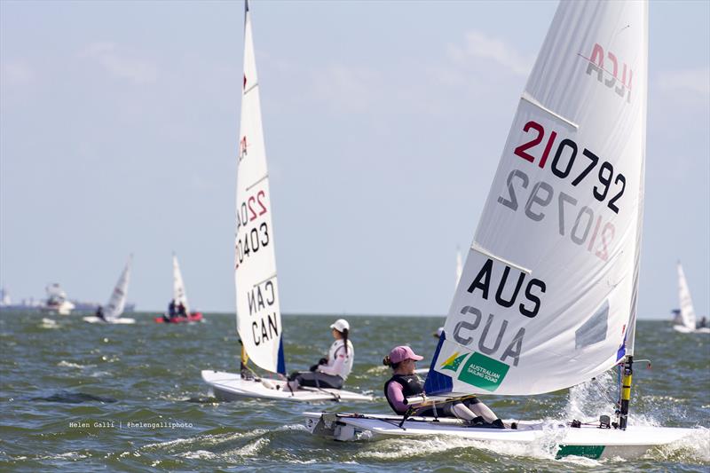 Casey Imeneo during the 2022 ILCA 6 Women's & Men's World Championships at Kemah, Texas, USA photo copyright Helen Galli Photography / 2022ilca6.ilca-worlds.org/photos/  taken at Texas Corinthian Yacht Club and featuring the ILCA 6 class