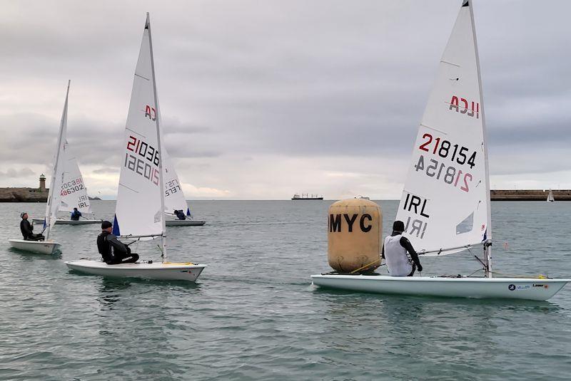 Sean Craig leads around this mark, followed by John O’Driscoll and Conor Clancy - Viking Marine DMYC Frostbite Series 2 begins on New Year's Day photo copyright Ian Cutliffe taken at Dun Laoghaire Motor Yacht Club and featuring the ILCA 6 class