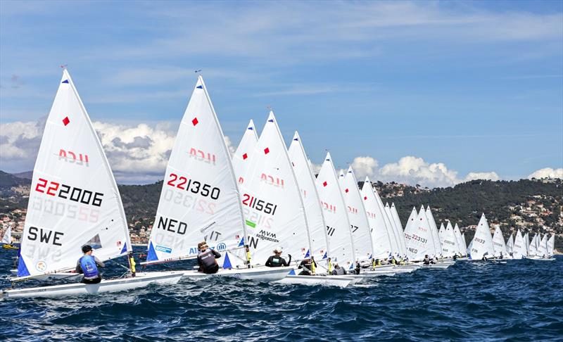 Mara Stransky just visible at pin end of start (208546) - ILCA European Championships 2023 - photo © Thom Touw Sailing Photographer