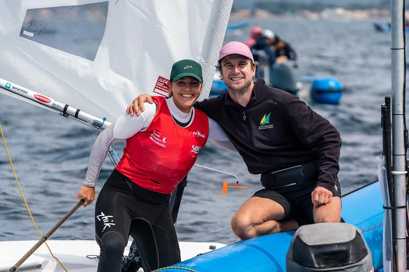 Bronze medallist Casey Imeneo and her coach Ben Walkemeyer - 2023 Hyeres Regatta photo copyright Beau Outteridge / Australian Sailing Team taken at COYCH Hyeres and featuring the ILCA 6 class