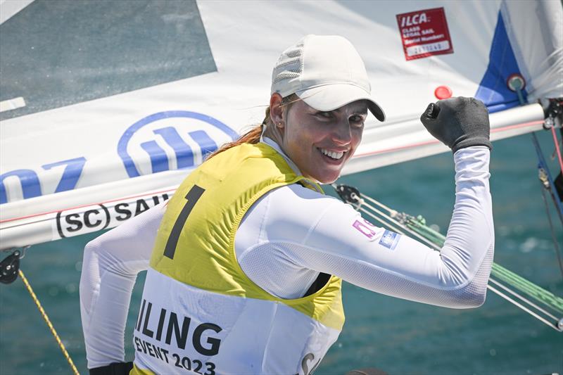 Marit Bouwmeester (NED) wins ILCA 6 gold at the Paris 2024 Olympic Test Event photo copyright World Sailing taken at  and featuring the ILCA 6 class