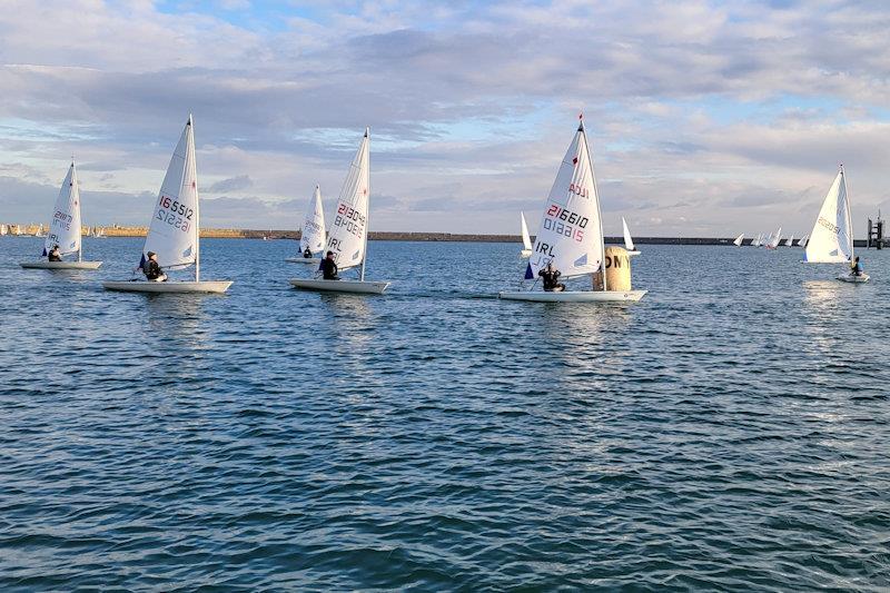 Mary Chambers leads down the first reach with Shirley Gilmore leading the charge behind her - Viking Marine Frostbite Series 1 at Dun Laoghaire photo copyright Ian Cutliffe taken at Dun Laoghaire Motor Yacht Club and featuring the ILCA 6 class