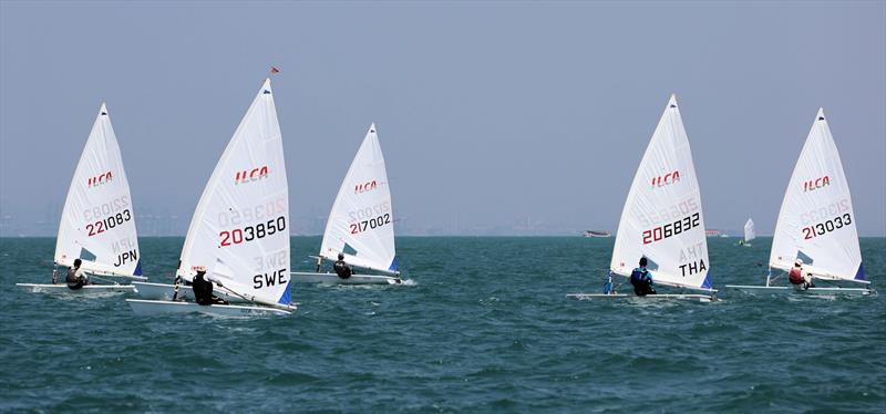 ILCA 6 fleet upwind on day 3 of the Royal Varuna Yacht Club Open Masters Championship 2026 photo copyright Henry Weidmann taken at Royal Varuna Yacht Club and featuring the ILCA 6 class