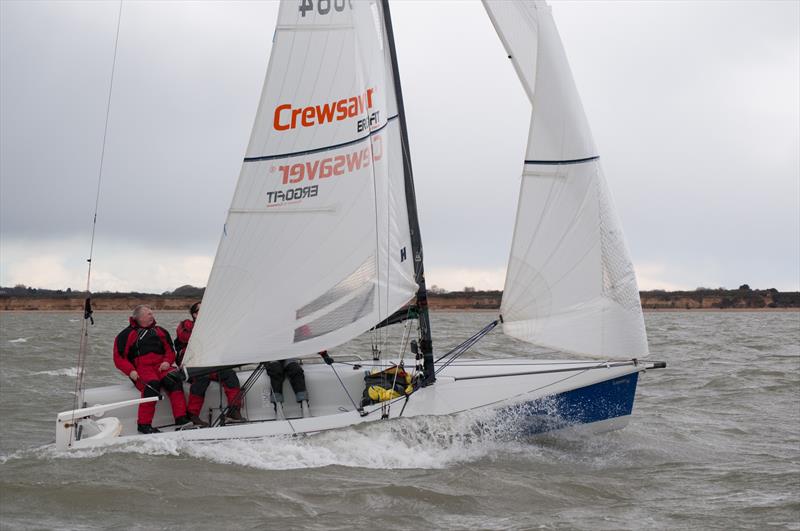 Greg O'Brien helming Crewsaver Racing on day 2 of the 2014 Brooks Macdonald Warsash Spring Series photo copyright Iain McLuckie taken at Warsash Sailing Club and featuring the SB20 class