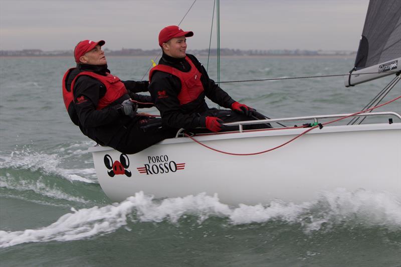 Owner Paul McCartney on main and forward hand Edward Snowball on the rail of Porco Rosso on day 3 of the SB20 Worlds at Cowes - photo © Jennifer Burgis