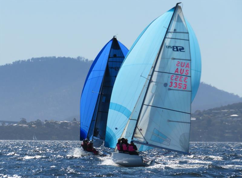 Teenage skipper Issi Declerk helming Power of Athena in the SB20 Sprint Series in Hobart photo copyright Michelley Denney taken at Derwent Sailing Squadron and featuring the SB20 class